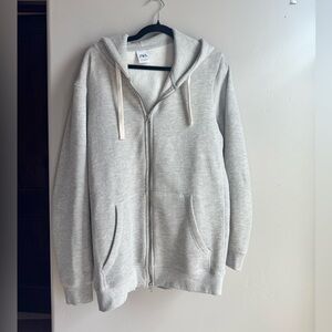 Zara Oversized Zip Hoodie Grey Minimalist Streetwear Soft Fleece XL Streetwear
